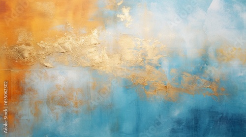 Modern abstract oil painting art design. Orange, gold, blue photo