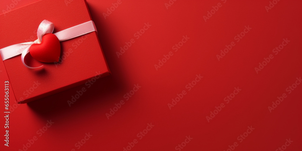 red gift box with ribbon,
Elegant Present Wrapped in Red, 
Gift Giving Concept Red Box with Bow, 
Surprise Gift Packaging, 
Luxury Red Gift for Special Occasions - obrazy, fototapety, plakaty 