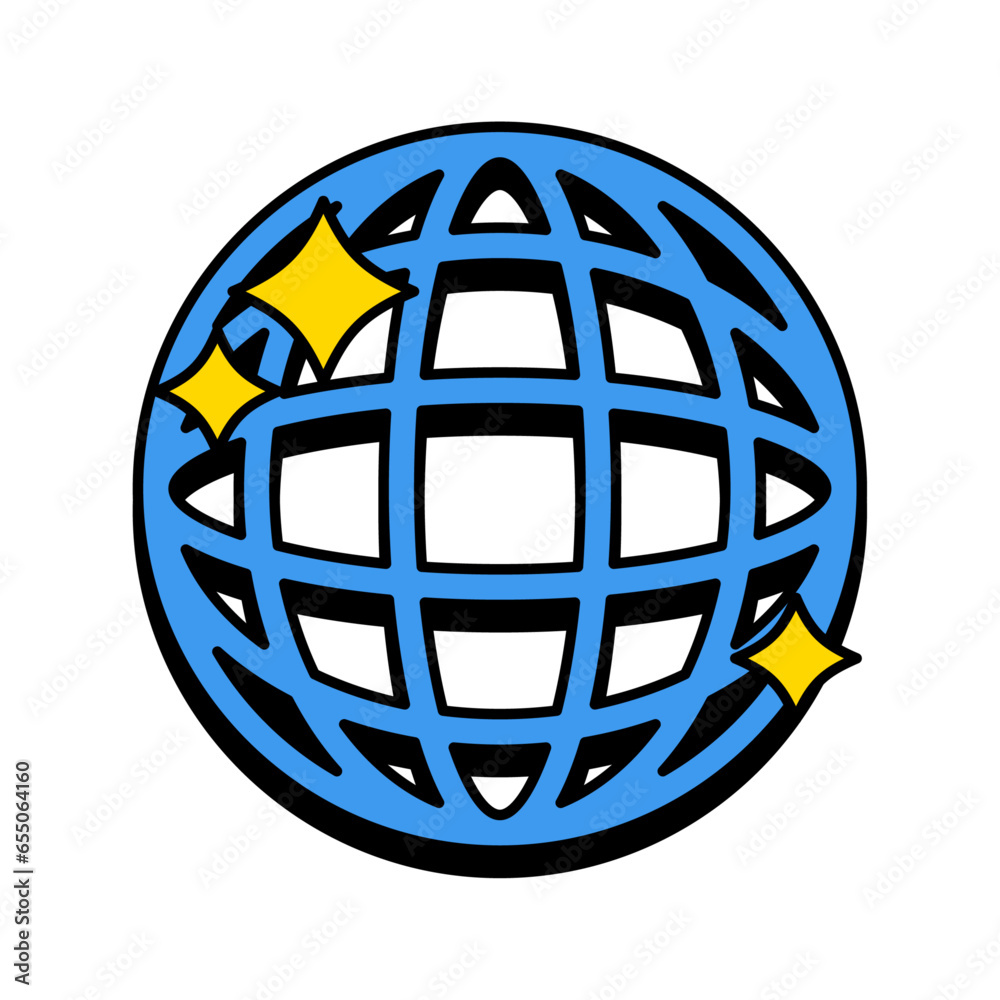 Vector y2k globe icon vector and star icon Vector y2k globe icon vector and star icon
