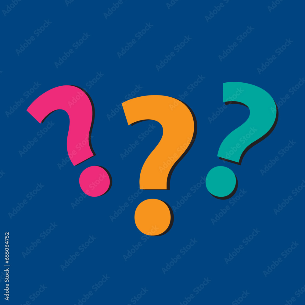 colored question mark. question mark illustration. blue background. pink, green and orange icons. vector for questions, doubts, interrogation, research, questioning colored question mark. question mark illustration. blue background. pink, green and orange icons. vector for questions, doubts, interrogation, research, questioning