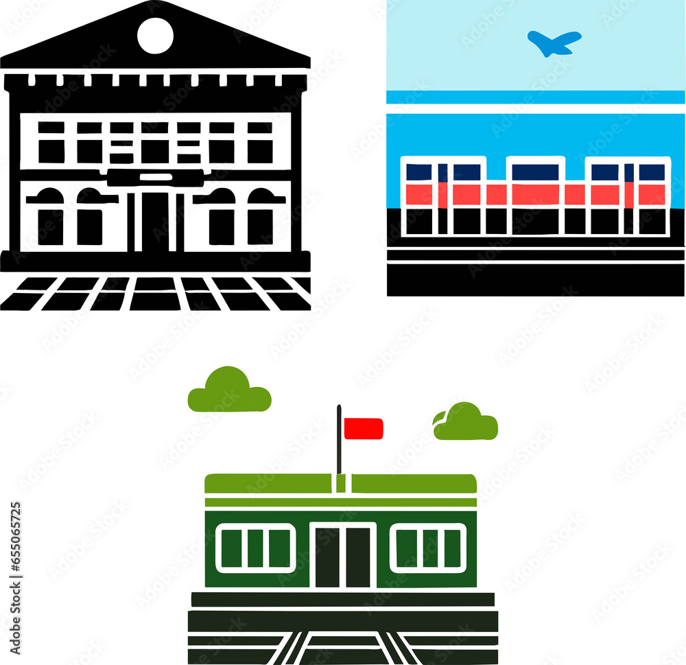 set of rainway train station icon vector set of rainway train station icon vector