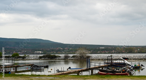 Ships and Barges at Danube River Port in Smederevo Serbia © Uri