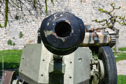 Defense of country, modern battle gun, cannon barrel.