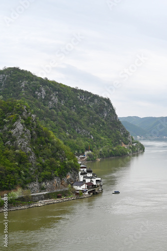 Monastery of Mrakonia on the Romanian side of the Danube Djerdap gorge. View from above