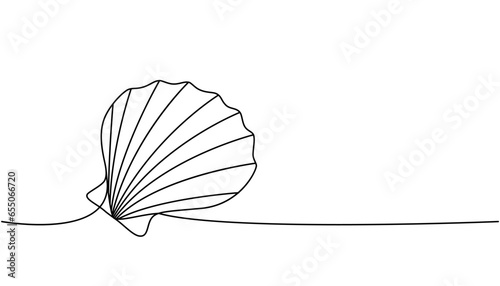 Seashell one line continuous drawing. Tropical underwater shell continuous one line illustration. Vector minimalist linear illustration.