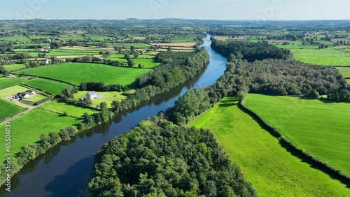 Aerial video of The River Bann from Lough Neagh at Portna Lock Kilrea County Derry Antrim Northern Ireland photo