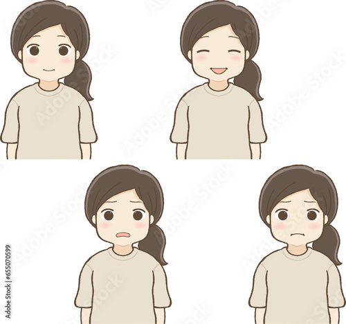 ぽっちゃり女子、表情いろいろセット（上半身）