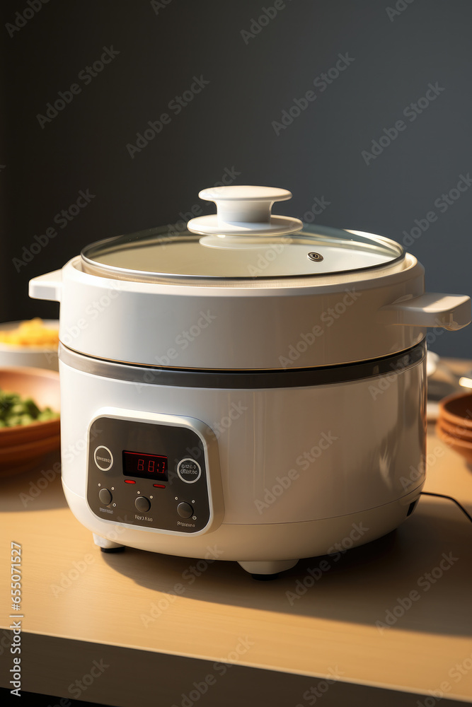 Electric rice cooker in kitchen, Modern. - obrazy, fototapety, plakaty 