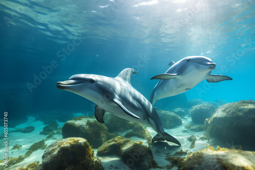 Dolphins swim the seabed © wendi