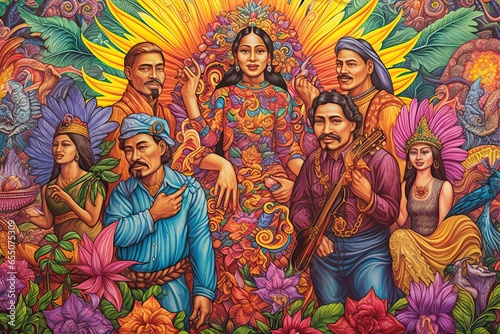 Vibrant Chicano Drawings: A Celebration of Unity, Diversity, and Cultural Heritage in a Mural, generative AI