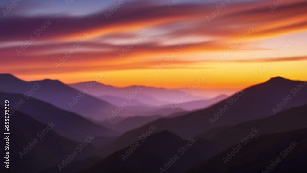 the grandeur of nature, featuring a breathtaking landscape with rolling hills, a meandering river, and a vibrant sunset that paints the sky in hues of orange and purple