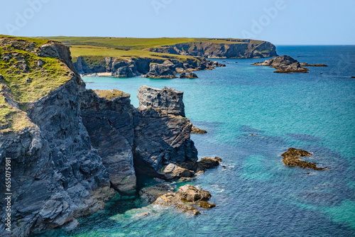 Trescore Islands near Porthcothan, Cornwall, UK,which can accessed via the beach at low tide. photo