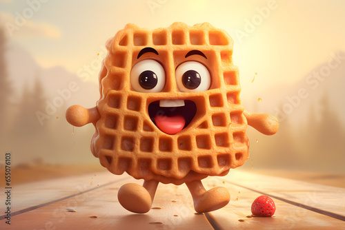 Cute cartoon waffle character photo