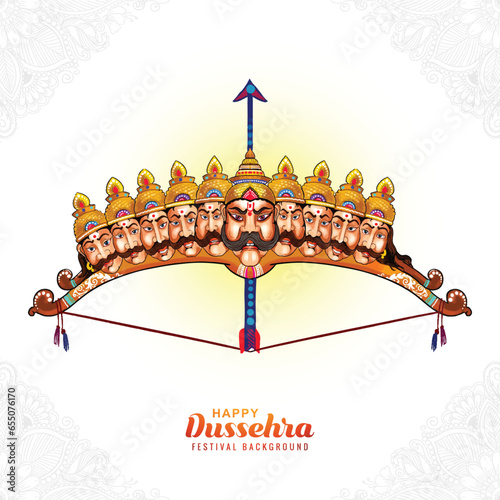 Lord rama with arrow killing ravana in happy dussehra background