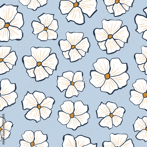 Seamless pattern white and blue flowers tropical plants. Floral seamless vector tropical pattern Background. Design for fabric, print, cover, banner