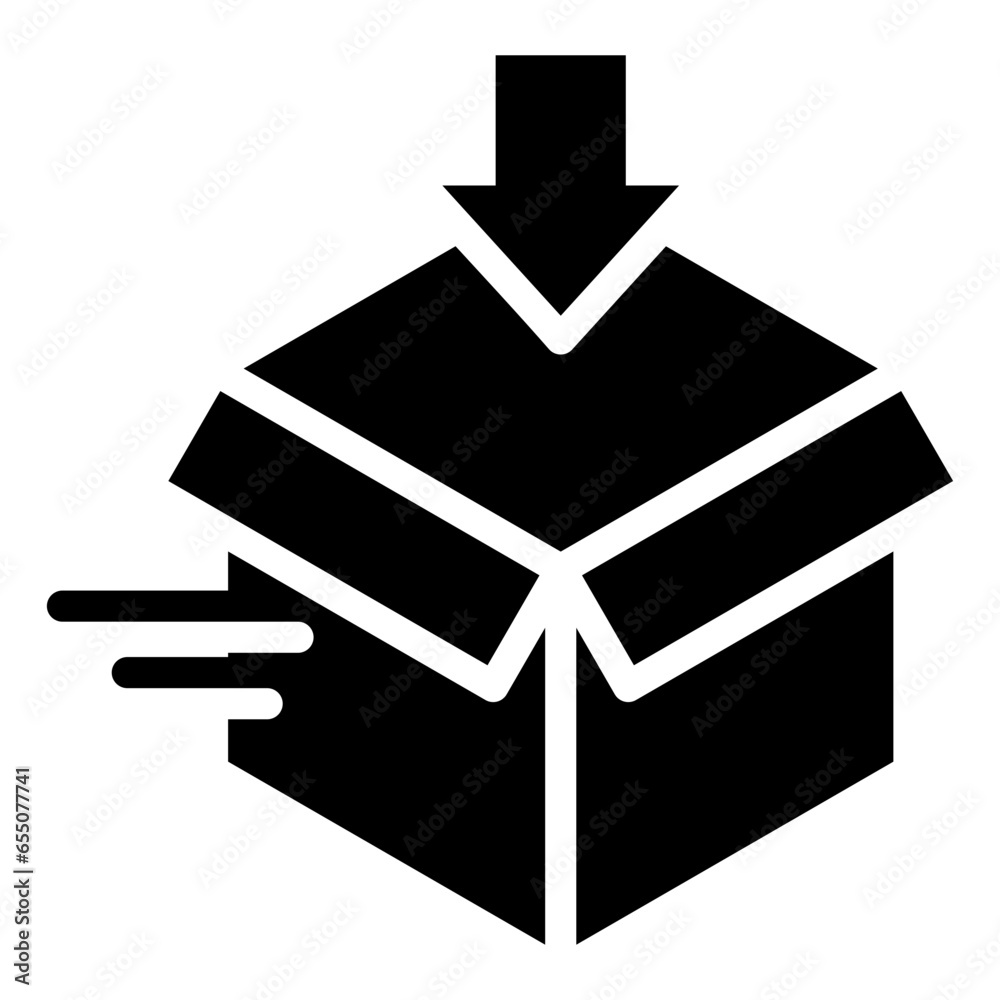 Box Icon. Included in Delivery Glyph Icon. A simplified and stylized graphical representation of a package delivery concept, typically used in digital design, icons, or signage. Box Icon. Included in Delivery Glyph Icon. A simplified and stylized graphical representation of a package delivery concept, typically used in digital design, icons, or signage.