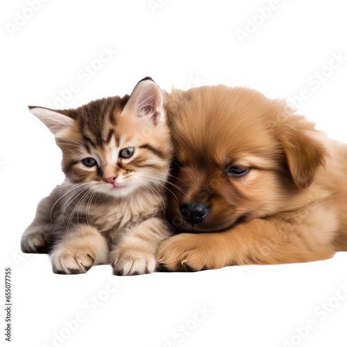 Lovely cute puppy and kitten 