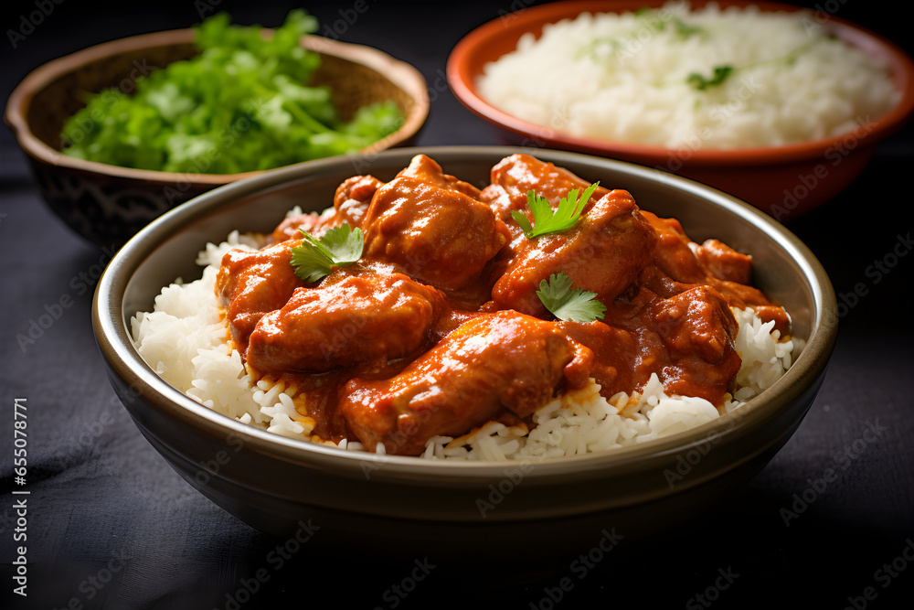 Vindaloo Indian chicken curry close up