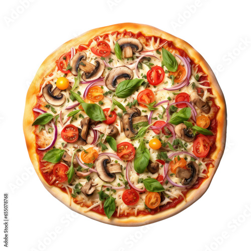 Pizza isolated on transparent background,Top view 