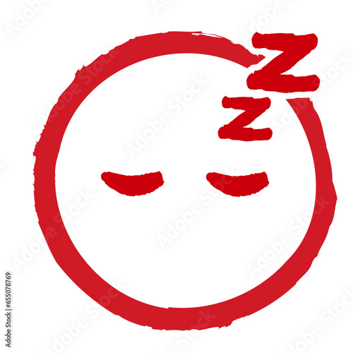 筆書きの丸に入った顔の表情の絵文字マーク（寝ている、眠る）