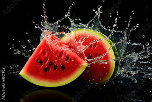 Saftige Wassermelonen mit erfrischenden Wasserspritzern     Sommerlicher Genuss in jeder Scheibe 