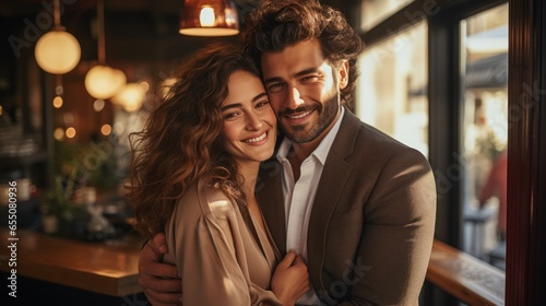 A Picture of the young wealthy middle eastern couple hugging love story photo