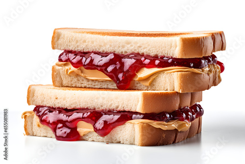 peanut butter and jelly sandwich isolated on white