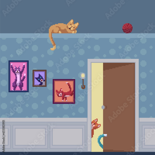 pixel art cat house family