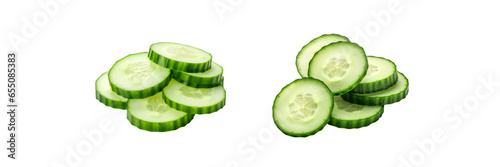 Set of Cucumber Slices Isolated on transparent or white Background