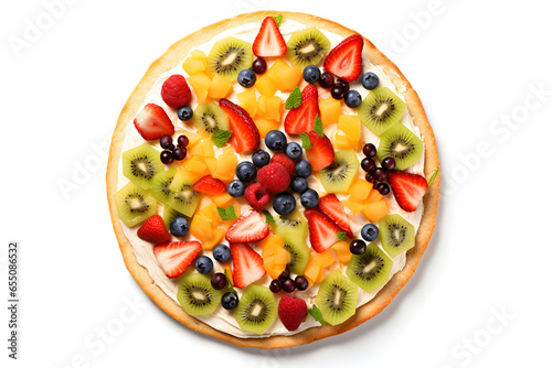 Fruit pizza isolated on white photo