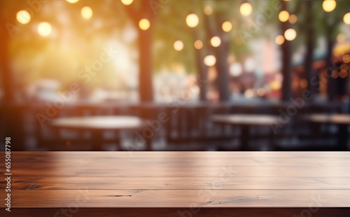 Wood paneled hideaway. Vintage chic. Retro vibe of cozy cafe. Coffee shop blur. Place of comfort and relaxation. Cafeteria elegance. Wooden table surfaces and bokeh dreams