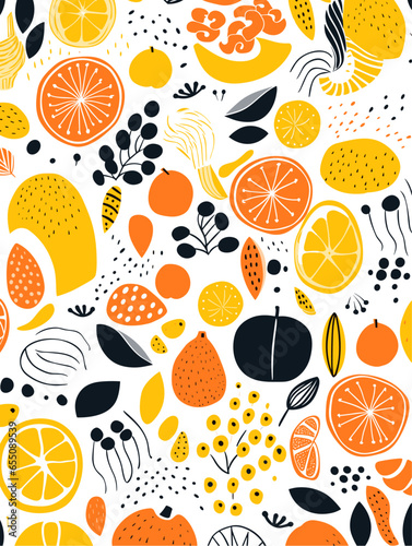 Floral fruits abstract seamless pattern background. Good for fashion fabrics, children’s clothing, T-shirts, postcards, email header, wallpaper, banner, posters, events, covers, and more.