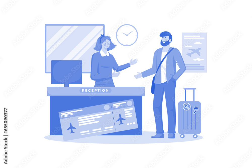 Travel agent assisting with bookings. Travel agent assisting with bookings.