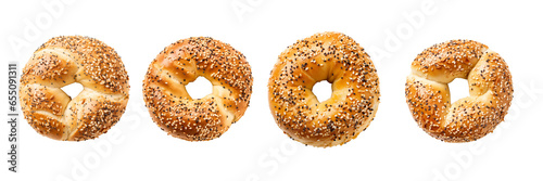 Set of Everything Bagel top view Isolated on transparent or White Background