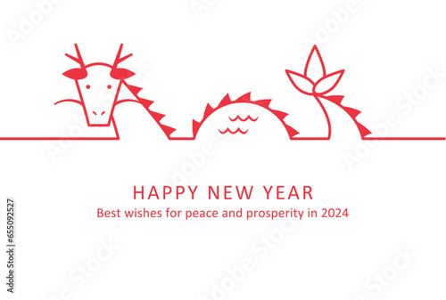 2024 New year card design. Simple dragon of  line style design. For greeting cards,posters, flyer and banner etc.