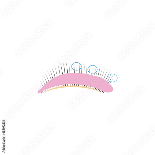 Lash lifting and lamination process. Top view. Eyelashes different phase of grown. Anagen, katagen, telogen, early anagen. Step one. Perm cream for lamination of eyelashes.