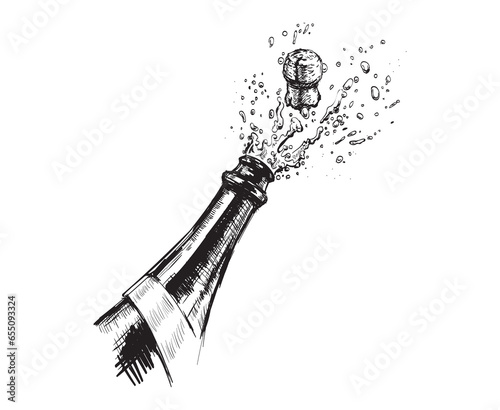 Canvas Print Hand drawn Illustration of Champagne explosion. Hen party.