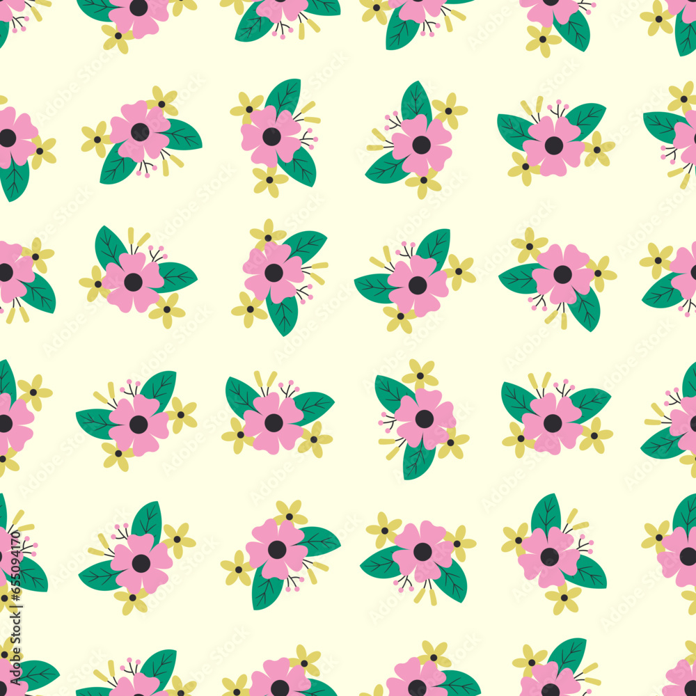 Flower bouquet seamless pattern. Suitable for backgrounds, wallpapers, fabrics, textiles, wrapping papers, printed materials, and many more.