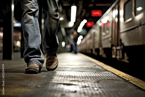 Unterwegs am Bahnsteig: Ein Blick auf die Schuhe eines Mannes