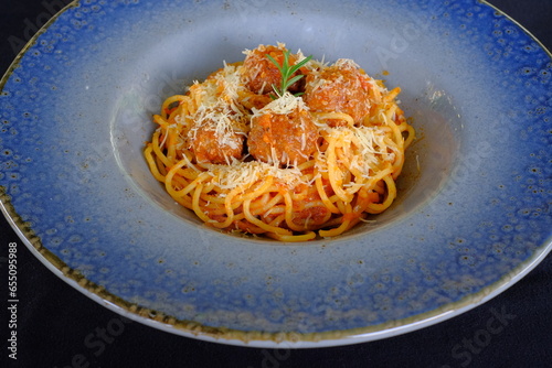spaghetti with meatball, classic Italian pasta