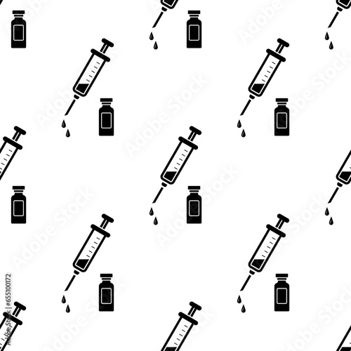 Vaccine Icon Seamless Pattern, Infectious Disease Preventive Medicine, Immunity Enhancer Liquid Medicine