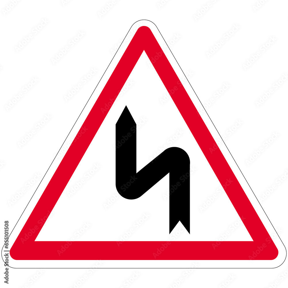 Panneau routier Succession de virages dont le 1er est à droite - A1c Panneau routier Succession de virages dont le 1er est à droite - A1c