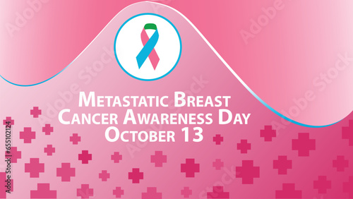 Metastatic Breast Cancer Awareness Day vector banner design with geometric shapes and vibrant colors on a horizontal background. Happy Metastatic Breast Cancer Awareness Day modern minimal poster.