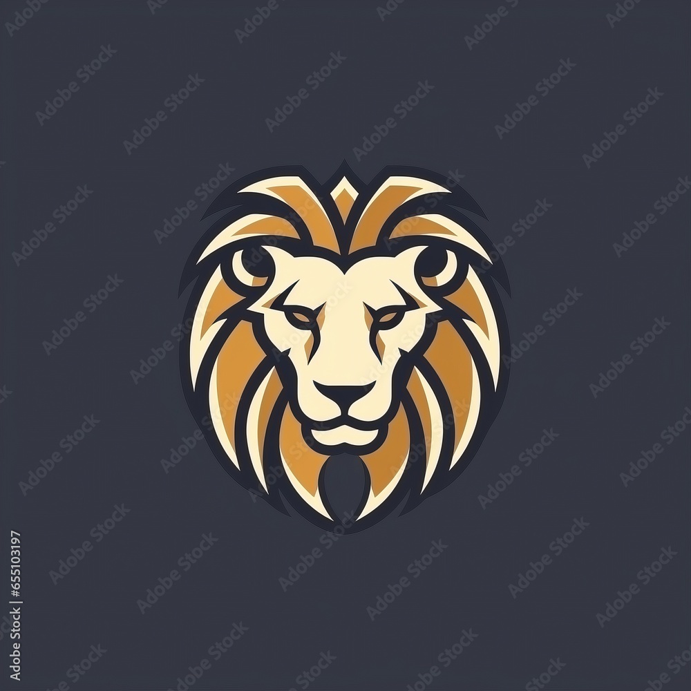 lion head illustration, minimalist, logo design, dark background, AI-generative