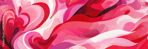 Saint Valentine day abstract banner. Heart shape graphic waves on red white pink background. The concept of holidays and love.