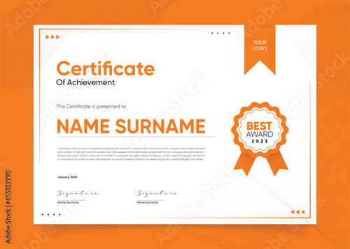 Appreciation and Achievement Certificate Template Design. Clean modern abstracts, ornaments, and certificates. Diploma Certificate vector template, certificate of achievement with badge.