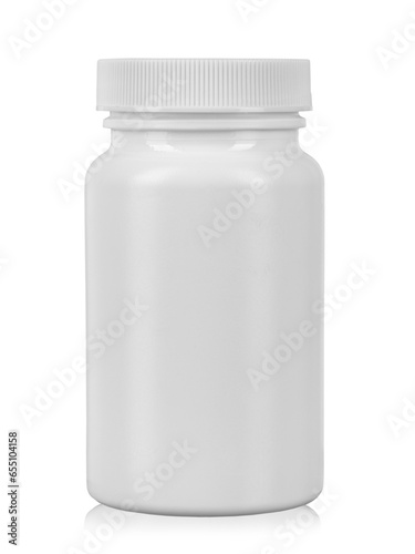 White plastic medicine bottle. Isolated on a white background.