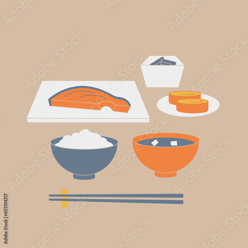 Illustration of Japanese food with nutritional balance in mind.