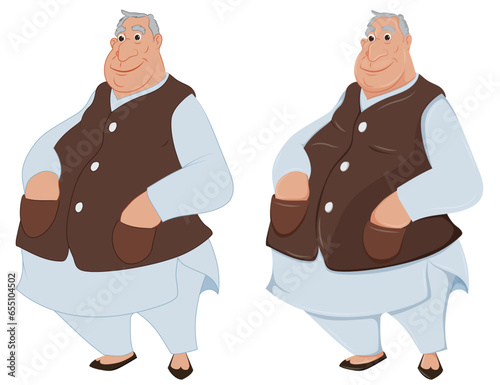 Cartoon Smiling fat business man in traditional dress