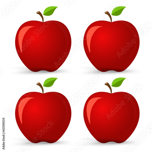 Vector apples set on Isolated background  Group of four apples on a white background  red apples  apple slices  apple slices  sliced apples